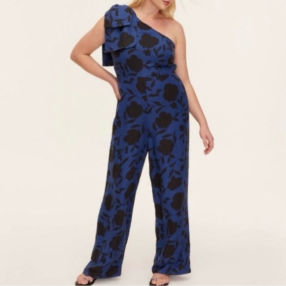 Kate Spade X Target Classic Rose One Shoulder Blue Black Jumpsuit size 6 8 - Picture 2 of 11